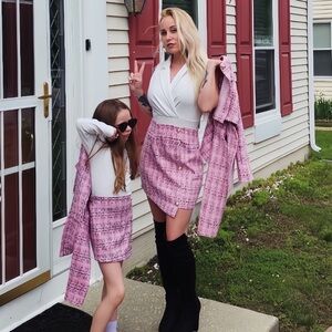 Pink Plaid Matching Skirt Set